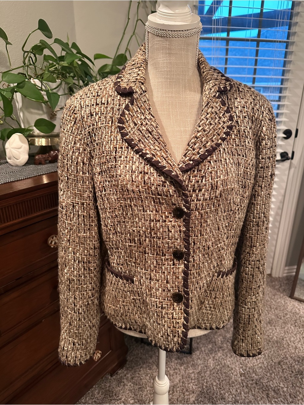 Kasper Multi-Tone Brown Tweed Button Jacket
